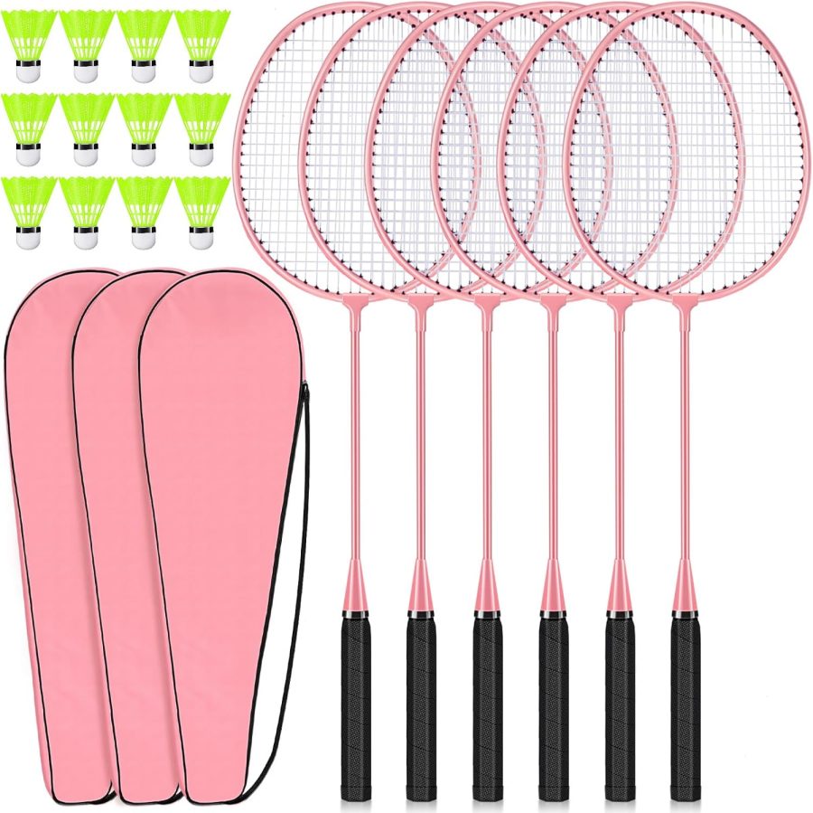 6 Packs Badminton Rackets Set Include 6 Lightweight Rackets 12 Nylon Plastic Shuttlecocks 3 Carrying Bags for Summer Outdoor Backyard Games Sports Beginners Adults