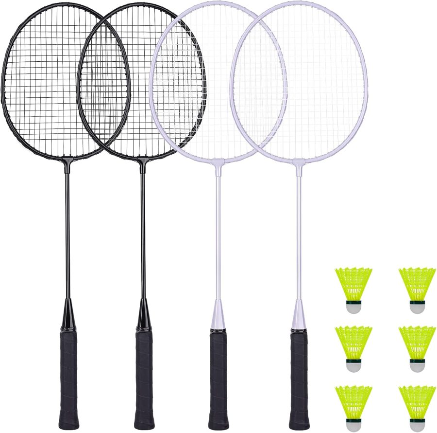 Badminton Rackets Set with 6 Shuttlecocks, Lightweight Badminton Set of 4 for Outdoor Backyard Games, Racquets with Durability for Beginners and Casual Players