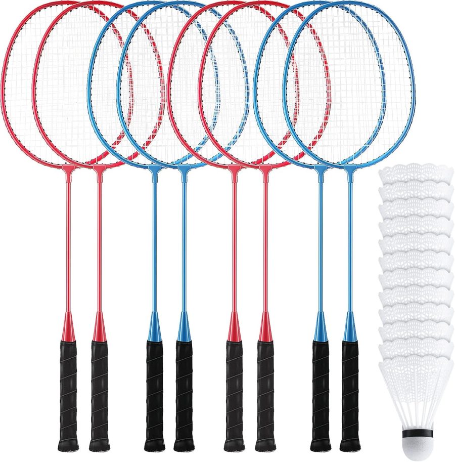 8 Packs Badminton Rackets Set with 12 Badminton Racquets for Adult and Teenagers Badminton Set for Backyard Gym Beach Outdoor Games